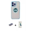 MARSİLYAN™- iPhone 13 Pro Max Kılıf Yörünge Çizgi - Şeffaf Pasifik Cam Ekran Koruyucu + Renkli Kamera Lens Koruma Cam - TU