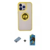 MARSİLYAN™- iPhone 13 Pro Max Kılıf Yörünge Çizgi - Siyah 18D Cam Ekran Koruyucu + Shine Kamera Lens Koruma Cam - GI