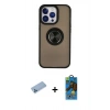 MARSİLYAN™- iPhone 13 Pro Max Kılıf Yörünge Çizgi - Siyah 18D Cam Ekran Koruyucu + Shine Kamera Lens Koruma Cam - MI