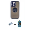 MARSİLYAN™- iPhone 13 Pro Max Kılıf Yörünge Çizgi - Siyah 18D Cam Ekran Koruyucu + Shine Kamera Lens Koruma Cam - MI