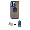 MARSİLYAN™- iPhone 13 Pro Max Kılıf Yörünge Çizgi - Siyah 18D Cam Ekran Koruyucu + Rainbow Kamera Lens Koruma Cam - MR