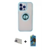 MARSİLYAN™- iPhone 13 Pro Max Kılıf Yörünge Çizgi - Siyah 18D Cam Ekran Koruyucu + Rainbow Kamera Lens Koruma Cam - MR