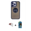 MARSİLYAN™- iPhone 13 Pro Max Kılıf Yörünge Çizgi - Siyah 18D Cam Ekran Koruyucu + Pers Alüminyum Kamera Lens - KI