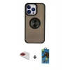 MARSİLYAN™- iPhone 13 Pro Max Kılıf Yörünge Çizgi - Siyah 18D Cam Ekran Koruyucu + Pers Alüminyum Kamera Lens - KI