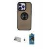 MARSİLYAN™- iPhone 13 Pro Max Kılıf Yörünge Çizgi - Siyah 18D Cam Ekran Koruyucu + Rainbow Kamera Lens Koruma Cam - REGD