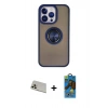 MARSİLYAN™- iPhone 13 Pro Max Kılıf Yörünge Çizgi - Siyah 18D Cam Ekran Koruyucu + Rainbow Kamera Lens Koruma Cam - REGD