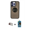 MARSİLYAN™- iPhone 13 Pro Max Kılıf Yörünge Çizgi - Siyah 18D Cam Ekran Koruyucu + Rainbow Kamera Lens Koruma Cam - KI