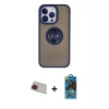 MARSİLYAN™- iPhone 13 Pro Max Kılıf Yörünge Çizgi - Siyah 18D Cam Ekran Koruyucu + Rainbow Kamera Lens Koruma Cam - KI