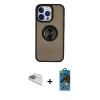 MARSİLYAN™- iPhone 13 Pro Max Kılıf Yörünge Çizgi - Siyah 18D Cam Ekran Koruyucu + Pers Alüminyum Kamera Lens - SABE
