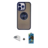 MARSİLYAN™- iPhone 13 Pro Max Kılıf Yörünge Çizgi - Siyah 18D Cam Ekran Koruyucu + Pers Alüminyum Kamera Lens - SABE