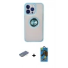 MARSİLYAN™- iPhone 13 Pro Max Kılıf Yörünge Çizgi - Siyah 18D Cam Ekran Koruyucu + Renkli Kamera Lens Koruma Cam - YL