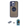 MARSİLYAN™- iPhone 13 Pro Max Kılıf Yörünge Çizgi - Siyah 18D Cam Ekran Koruyucu + Renkli Kamera Lens Koruma Cam - YL