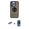 MARSİLYAN™- iPhone 13 Pro Max Kılıf Yörünge Çizgi - Siyah 18D Cam Ekran Koruyucu + Renkli Kamera Lens Koruma Cam - YL