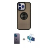 MARSİLYAN™- iPhone 13 Pro Max Kılıf Yörünge Çizgi - Siyah 3D Antistatik Cam Ekran Koruyucu + Neon Fosforlu Kamera Lens - MI
