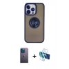 MARSİLYAN™- iPhone 13 Pro Max Kılıf Yörünge Çizgi - Siyah 3D Antistatik Cam Ekran Koruyucu + Neon Fosforlu Kamera Lens - MI