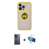 MARSİLYAN™- iPhone 13 Pro Max Kılıf Yörünge Çizgi - Siyah 3D Antistatik Cam Ekran Koruyucu + Neon Fosforlu Kamera Lens - MI