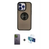 MARSİLYAN™- iPhone 13 Pro Max Kılıf Yörünge Çizgi - Siyah 3D Antistatik Cam Ekran Koruyucu + Neon Fosforlu Kamera Lens - YL