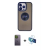 MARSİLYAN™- iPhone 13 Pro Max Kılıf Yörünge Çizgi - Siyah 3D Antistatik Cam Ekran Koruyucu + Neon Fosforlu Kamera Lens - YL