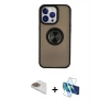 MARSİLYAN™- iPhone 13 Pro Max Kılıf Yörünge Çizgi - Siyah 3D Antistatik Cam Ekran Koruyucu + Pers Alüminyum Kamera Lens - GD