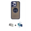 MARSİLYAN™- iPhone 13 Pro Max Kılıf Yörünge Çizgi - Siyah 3D Antistatik Cam Ekran Koruyucu + Rainbow Kamera Lens Koruma Cam - MR