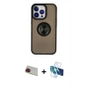 MARSİLYAN™- iPhone 13 Pro Max Kılıf Yörünge Çizgi - Siyah 3D Antistatik Cam Ekran Koruyucu + Rainbow Kamera Lens Koruma Cam - KI
