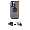 MARSİLYAN™- iPhone 13 Pro Max Kılıf Yörünge Çizgi - Siyah 3D Antistatik Cam Ekran Koruyucu + Raze Metal Kamera Lens - GD