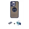 MARSİLYAN™- iPhone 13 Pro Max Kılıf Yörünge Çizgi - Siyah 3D Antistatik Cam Ekran Koruyucu + Renkli Kamera Lens Koruma Cam - PE