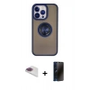 MARSİLYAN™- iPhone 13 Pro Max Kılıf Yörünge Çizgi - Siyah 3D Antistatik Hayalet Cam Ekran Koruyucu + Pers Alüminyum Kamera Lens - GI