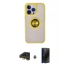 MARSİLYAN™- iPhone 13 Pro Max Kılıf Yörünge Çizgi - Siyah 3D Antistatik Hayalet Cam Ekran Koruyucu + Raze Metal Kamera Lens - GD