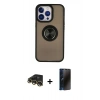 MARSİLYAN™- iPhone 13 Pro Max Kılıf Yörünge Çizgi - Siyah 3D Antistatik Hayalet Cam Ekran Koruyucu + Raze Metal Kamera Lens - GD