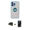 MARSİLYAN™- iPhone 13 Pro Max Kılıf Yörünge Çizgi - Siyah 3D Antistatik Hayalet Cam Ekran Koruyucu + Raze Metal Kamera Lens - GD