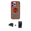 MARSİLYAN™- iPhone 13 Pro Max Kılıf Yörünge Çizgi - Siyah 3D Antistatik Hayalet Cam Ekran Koruyucu + Raze Metal Kamera Lens - GD