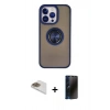 MARSİLYAN™- iPhone 13 Pro Max Kılıf Yörünge Çizgi - Siyah 3D Antistatik Hayalet Cam Ekran Koruyucu + Pers Alüminyum Kamera Lens - GD