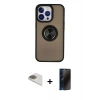 MARSİLYAN™- iPhone 13 Pro Max Kılıf Yörünge Çizgi - Siyah 3D Antistatik Hayalet Cam Ekran Koruyucu + Pers Alüminyum Kamera Lens - GD