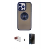 MARSİLYAN™- iPhone 13 Pro Max Kılıf Yörünge Çizgi - Siyah 3D Antistatik Hayalet Cam Ekran Koruyucu + Pers Alüminyum Kamera Lens - KI