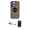 MARSİLYAN™- iPhone 13 Pro Max Kılıf Yörünge Çizgi - Siyah 3D Antistatik Hayalet Cam Ekran Koruyucu + Pers Alüminyum Kamera Lens - KI