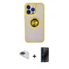 MARSİLYAN™- iPhone 13 Pro Max Kılıf Yörünge Çizgi - Siyah 3D Antistatik Hayalet Cam Ekran Koruyucu + Pers Alüminyum Kamera Lens - LT