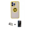 MARSİLYAN™- iPhone 13 Pro Max Kılıf Yörünge Çizgi - Siyah 3D Antistatik Hayalet Cam Ekran Koruyucu + Rainbow Kamera Lens Koruma Cam - MR