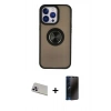 MARSİLYAN™- iPhone 13 Pro Max Kılıf Yörünge Çizgi - Siyah 3D Antistatik Hayalet Cam Ekran Koruyucu + Rainbow Kamera Lens Koruma Cam - MR