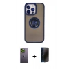 MARSİLYAN™- iPhone 13 Pro Max Kılıf Yörünge Çizgi - Siyah 3D Antistatik Hayalet Cam Ekran Koruyucu + Neon Fosforlu Kamera Lens - YL