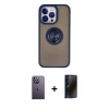 MARSİLYAN™- iPhone 13 Pro Max Kılıf Yörünge Çizgi - Siyah 3D Antistatik Hayalet Cam Ekran Koruyucu + Neon Fosforlu Kamera Lens - BZ