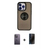 MARSİLYAN™- iPhone 13 Pro Max Kılıf Yörünge Çizgi - Siyah 3D Antistatik Hayalet Cam Ekran Koruyucu + Neon Fosforlu Kamera Lens - BZ