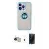 MARSİLYAN™- iPhone 13 Pro Max Kılıf Yörünge Çizgi - Siyah 3D Antistatik Hayalet Cam Ekran Koruyucu + Rainbow Kamera Lens Koruma Cam - KI