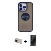 MARSİLYAN™- iPhone 13 Pro Max Kılıf Yörünge Çizgi - Siyah 3D Antistatik Hayalet Cam Ekran Koruyucu + Rainbow Kamera Lens Koruma Cam - KI