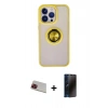 MARSİLYAN™- iPhone 13 Pro Max Kılıf Yörünge Çizgi - Siyah 3D Antistatik Hayalet Cam Ekran Koruyucu + Rainbow Kamera Lens Koruma Cam - KI