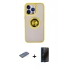MARSİLYAN™- iPhone 13 Pro Max Kılıf Yörünge Çizgi - Siyah 3D Antistatik Hayalet Cam Ekran Koruyucu + Renkli Kamera Lens Koruma Cam - YL