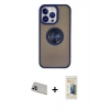 MARSİLYAN™- iPhone 13 Pro Max Kılıf Yörünge Çizgi - Siyah 6D Mat Seramik Hayalet Nano Ekran Koruyucu + Mor Rainbow Kamera Lens Koruma Cam