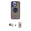 MARSİLYAN™- iPhone 13 Pro Max Kılıf Yörünge Çizgi - Siyah Bilvis 3D Cam Ekran Koruyucu + Rainbow Kamera Lens Koruma Cam - KI