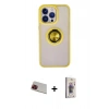 MARSİLYAN™- iPhone 13 Pro Max Kılıf Yörünge Çizgi - Siyah Bilvis 3D Cam Ekran Koruyucu + Rainbow Kamera Lens Koruma Cam - KI