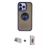 MARSİLYAN™- iPhone 13 Pro Max Kılıf Yörünge Çizgi - Siyah Bilvis 3D Cam Ekran Koruyucu + Mor Rainbow Kamera Lens Koruma Cam